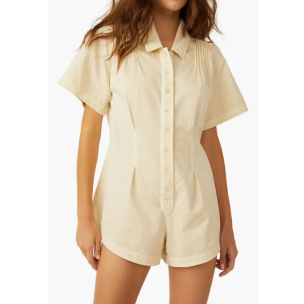 Free People "Keep It Crisp" Cotton Shortall Romper, Ivory